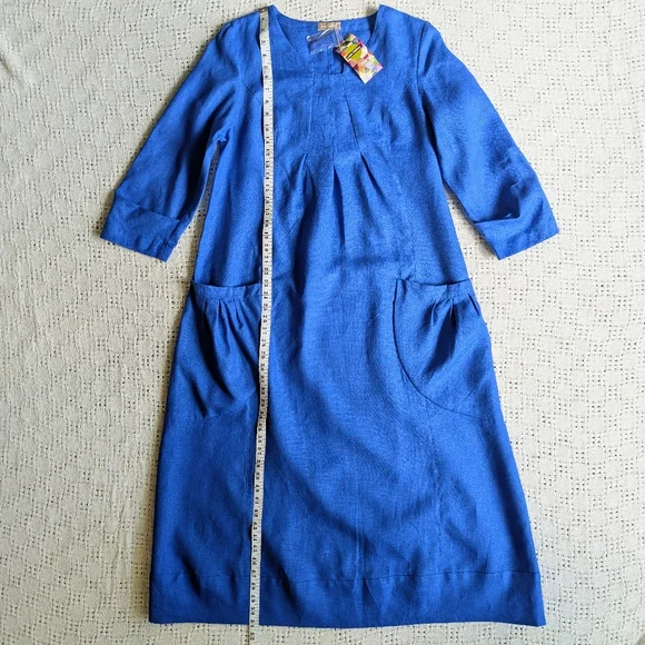 LINEN GALLERY Organic Style Dress Women's Blue Long Sleeve 100% Linen Size M NEW - Picture 9 of 9